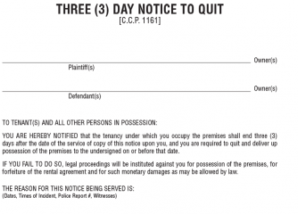 3 Day Notice to Quit - Ways to Evict Tenants in California